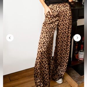 Mister k. Walter 100% Silk Leopard Print Wide Leg Pull On Pants FR 36